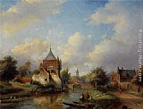 A Summer Landscape with Figures Along the Riverside by Jan Jacob Coenraad Spohler